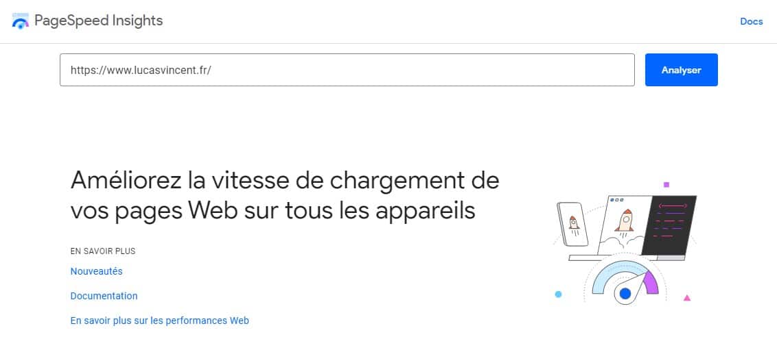 outil google pour tester la vitesse de chargement