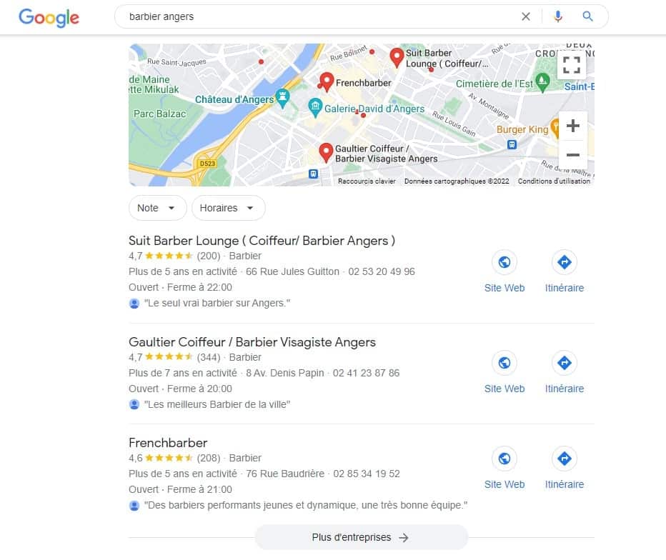 Résultats Google locaux à Angers