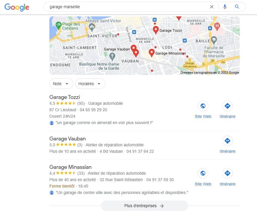 résultat local de Google